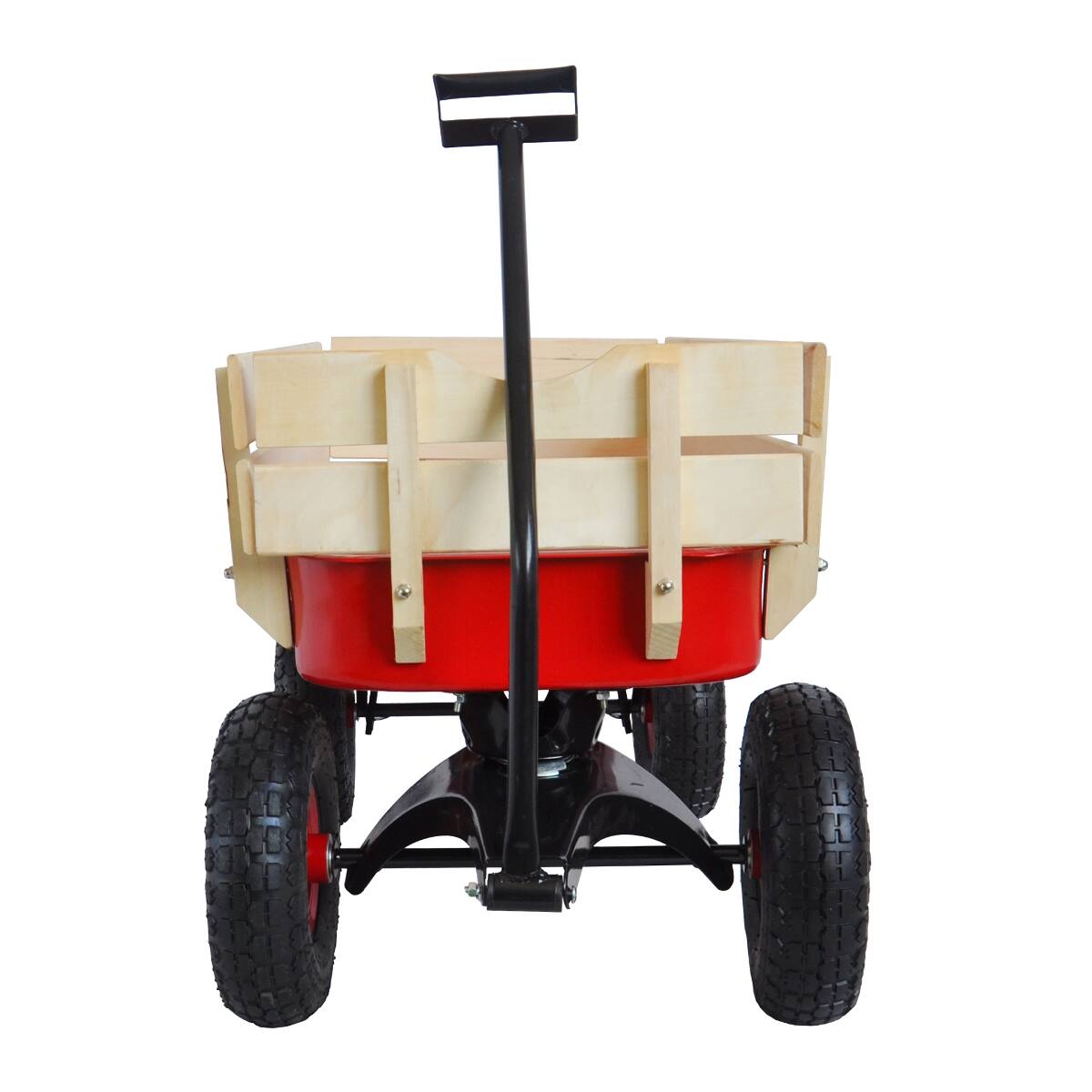 Alt View 6. Loheer - Loheer Garden Wagon Cart with Removable Wood Sides, Air Tires and Adjustable Handle, Red.