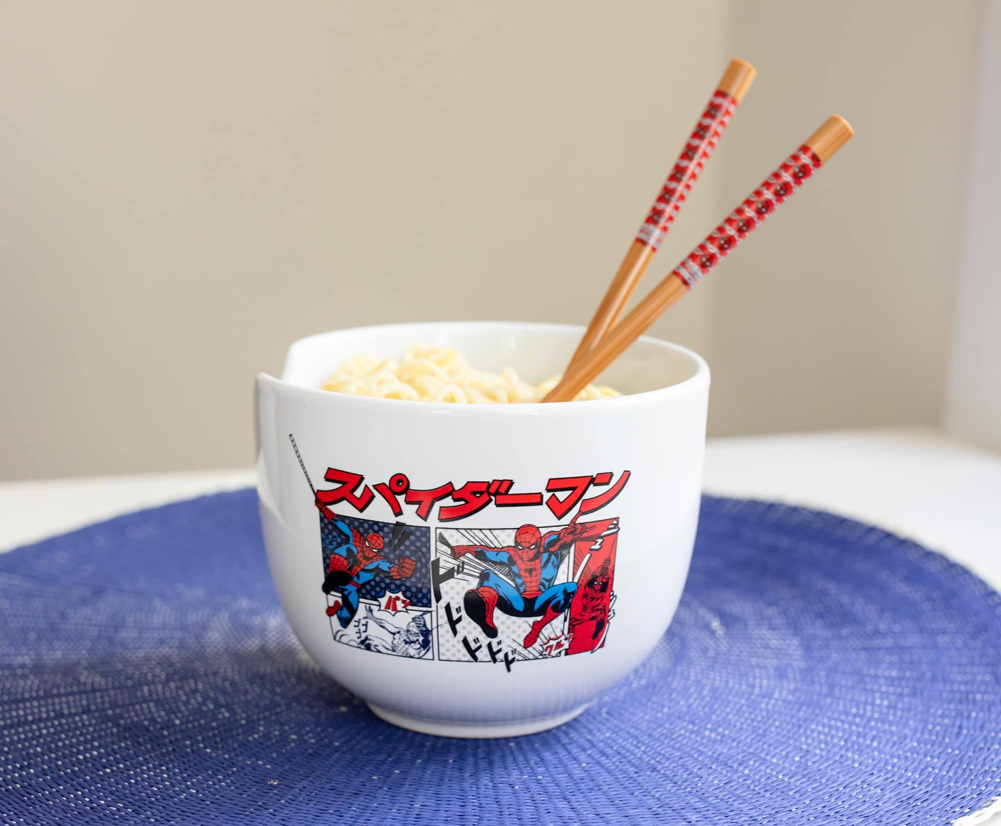 Marvel - Spider-Man Japanese Dinnerware Set | 20-Ounce Ramen Bowl, Chopsticks - Red - Thumbnail 5