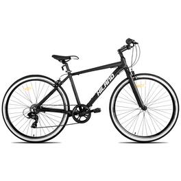 HILAND - Flow 700C Adult Hybrid Bike, 7 Speeds Commuter Bicycle for Men Women, Aluminum Alloy Frame - Black