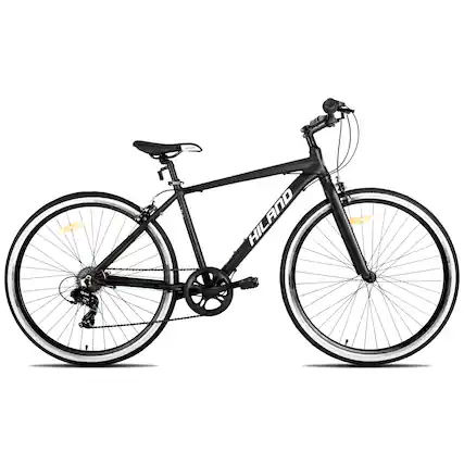 Front. HILAND - HILAND Flow 700C Adult Hybrid Bike, 7 Speeds Commuter Bicycle for Men Women, Aluminum Alloy Frame, Black - black.