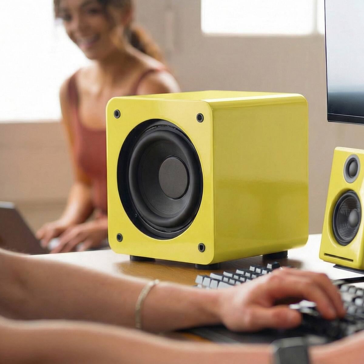 Left. Audioengine - S6 Powered Subwoofer - Yellow.