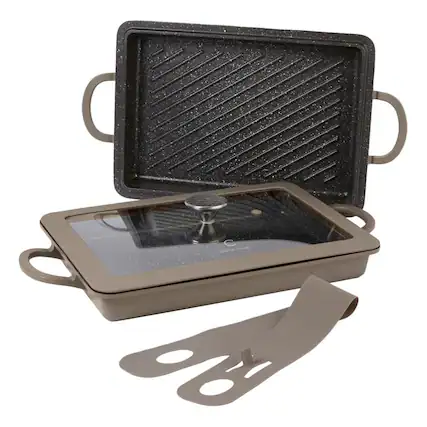 Front. Curtis Stone - Curtis Stone 13-in-1 Dura-Pan+ Sauté Pan with Grill Pan and Lid Gray - Gray.