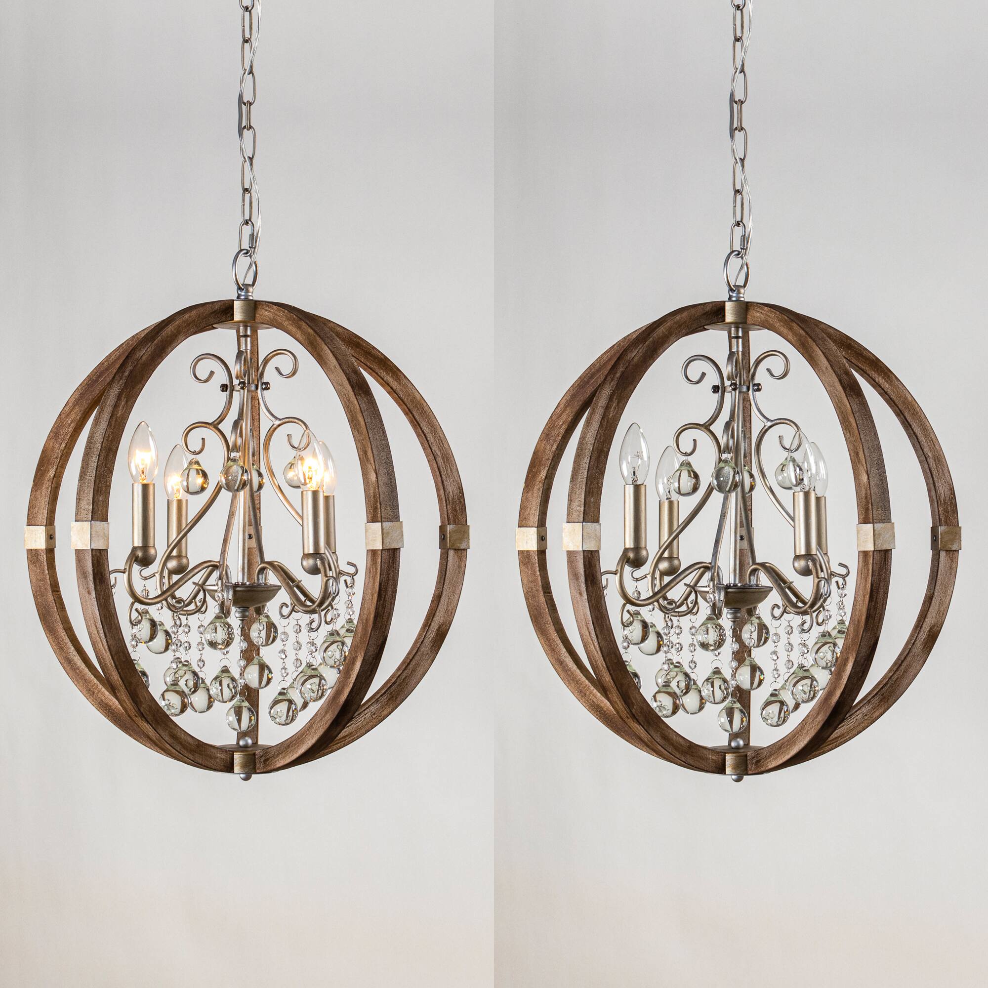 Alt View 4. Parrot Uncle - 21-Inch Farmhouse 4-Light Crystal Orb Adjustable Height Chandelier for Kitchen Island - Bronze.