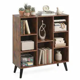 Costway - 8-Cube Bookshelf, 3-Tier Bookcase with Elevated Metal Legs for Living Room & Office - Rustic Brown