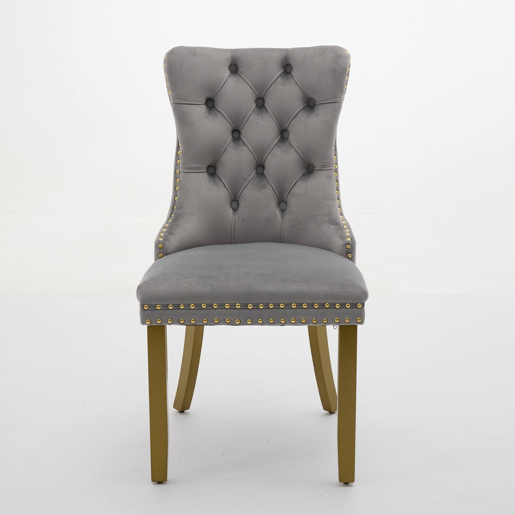 Angle. GOODSILO - Modern High-End Tufted Velvet Upholstered Dining Chairs with Solid Wood Legs and Nailhead Trim, Set of 2 - Light Gray.