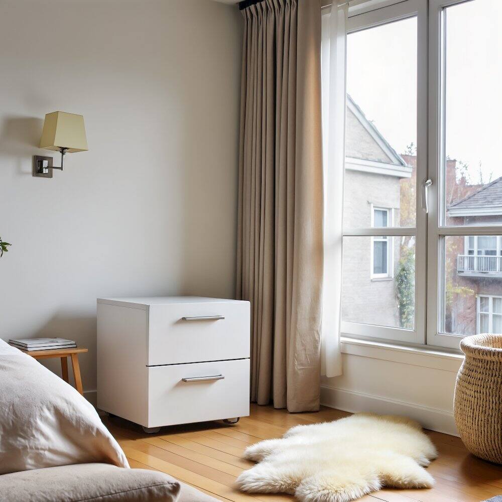Alt View 4. FurniFact - Modern White 2 Drawer Nightstand - Stylish Bedroom Nightstand with Drawers - White.
