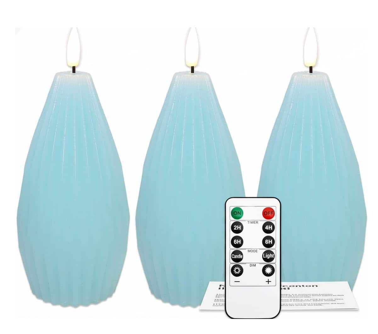FINEAK - 3 Pack Blue Ocean Flameless Candles:Remote Control, Real Wax Flicker, Battery Operated - ‎Blue