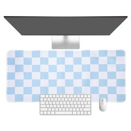 Unique Bargains - Checkered Desk Mat, 31.5x11.8 Inch Mouse Pad, Non-Slip Rubber, Stitched Edges, Soft, for Computer/Laptop - Blue/White