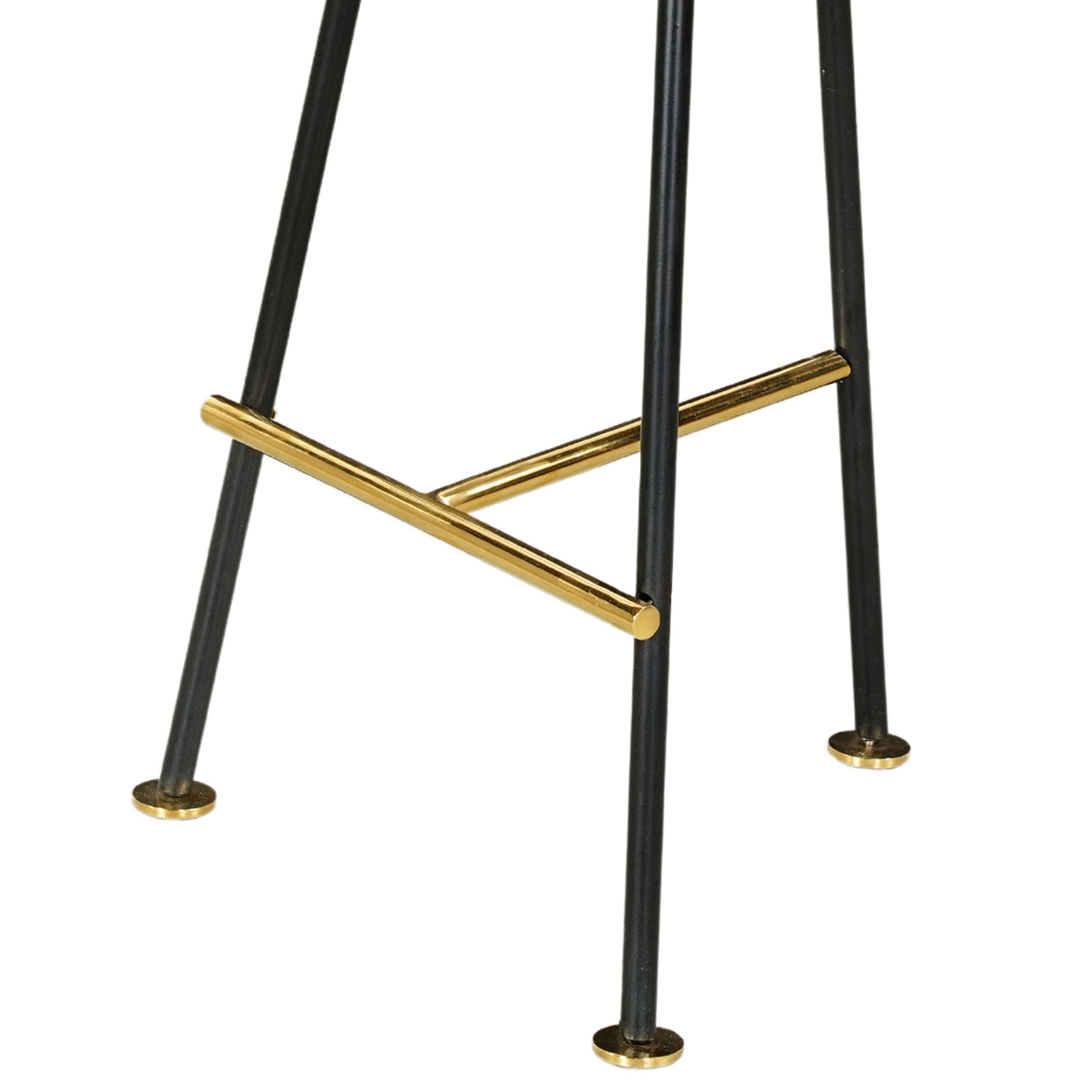 Alt View 5. Manhattan Lane - Elira 24 Inch Backless Counter Barstool with Round Mango Wood Seat | Black Iron Legs | Gold Footrest - Black, Gold.