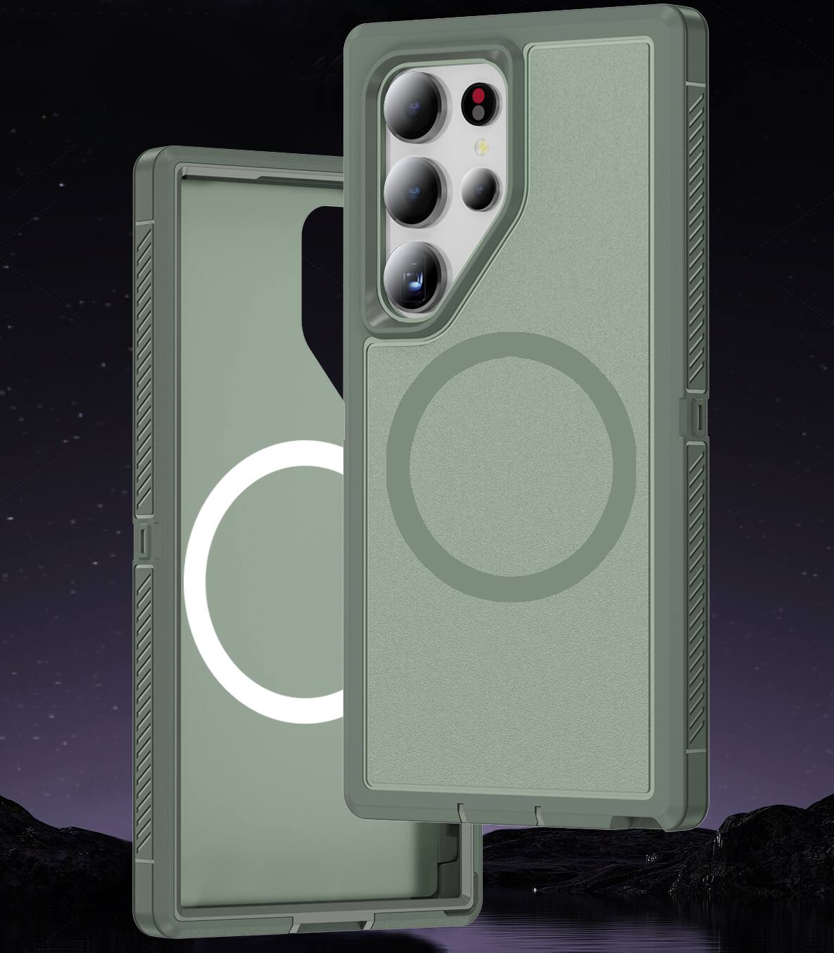 Alt View 2. Nakedcellphone - Tough Case for Samsung Galaxy S25 Ultra 5G Phone - Dual Layer, Anti-Fingerprint, Compatible with MagSafe - Green.