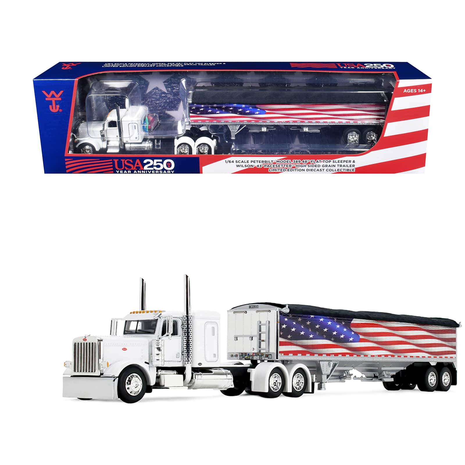 "First Gear - Peterbilt 389 with 48"" Flat Top Sleeper and 43' Wilson Pacesetter High Side Grain Trailer 1/64 Model by DCP/First Gear" price history on PriceWatchPro