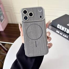 Dteck - Magnetic Wood Grain Phone Case for Apple iPhone 17 Pro Max, Electroplated Shockproof Hybrid Cover with Precision Cutouts - Gray