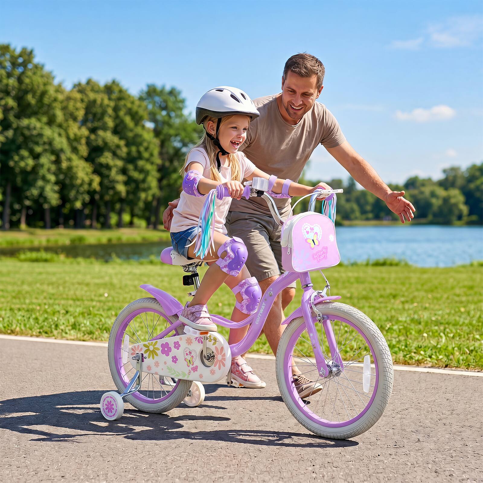 Alt View 4. Costway - Costway 18 Inches Girls Bike with Front Bag, Children Training Bicycle for 4-8 Years Old - Purple.