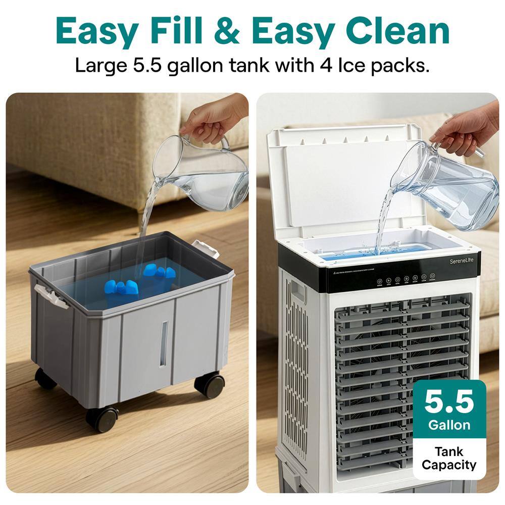 Easy Fill & Easy Clean Large 5.5 gallon tank with 4 Ice packs.  
SereneLife 5.5 Gallon Tank Capacity