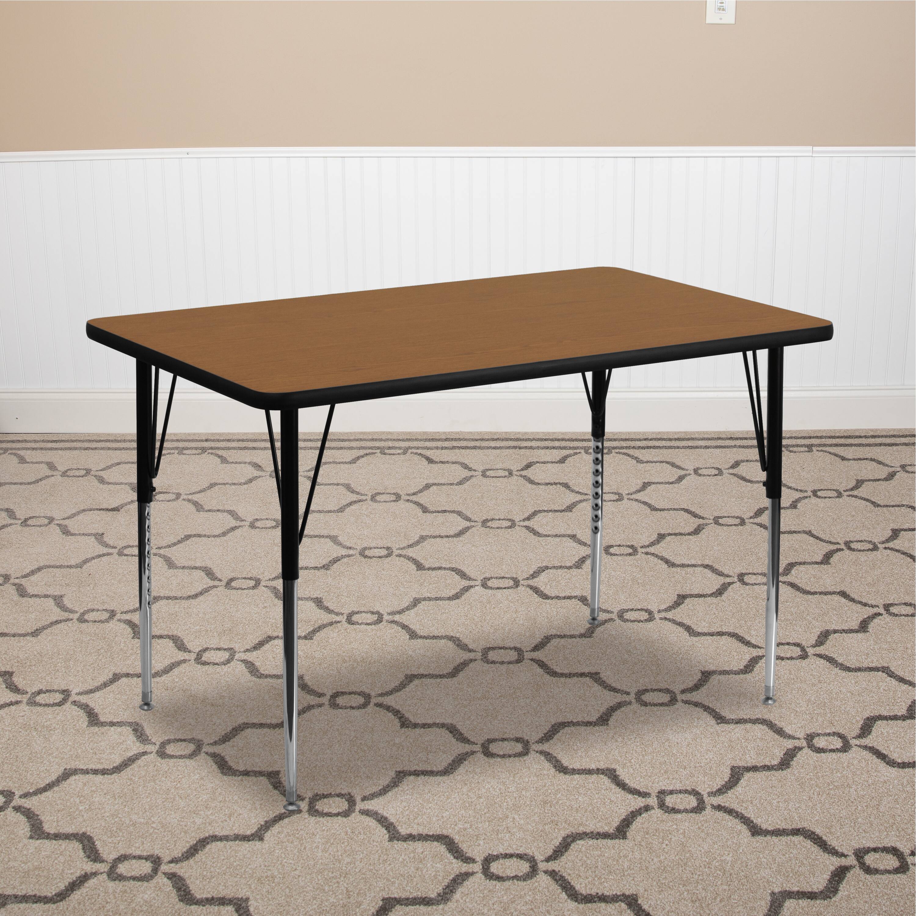 Alt View 1. Emma + Oliver - 30x48 Rectangle Laminate Adjustable Activity Table - Oak.