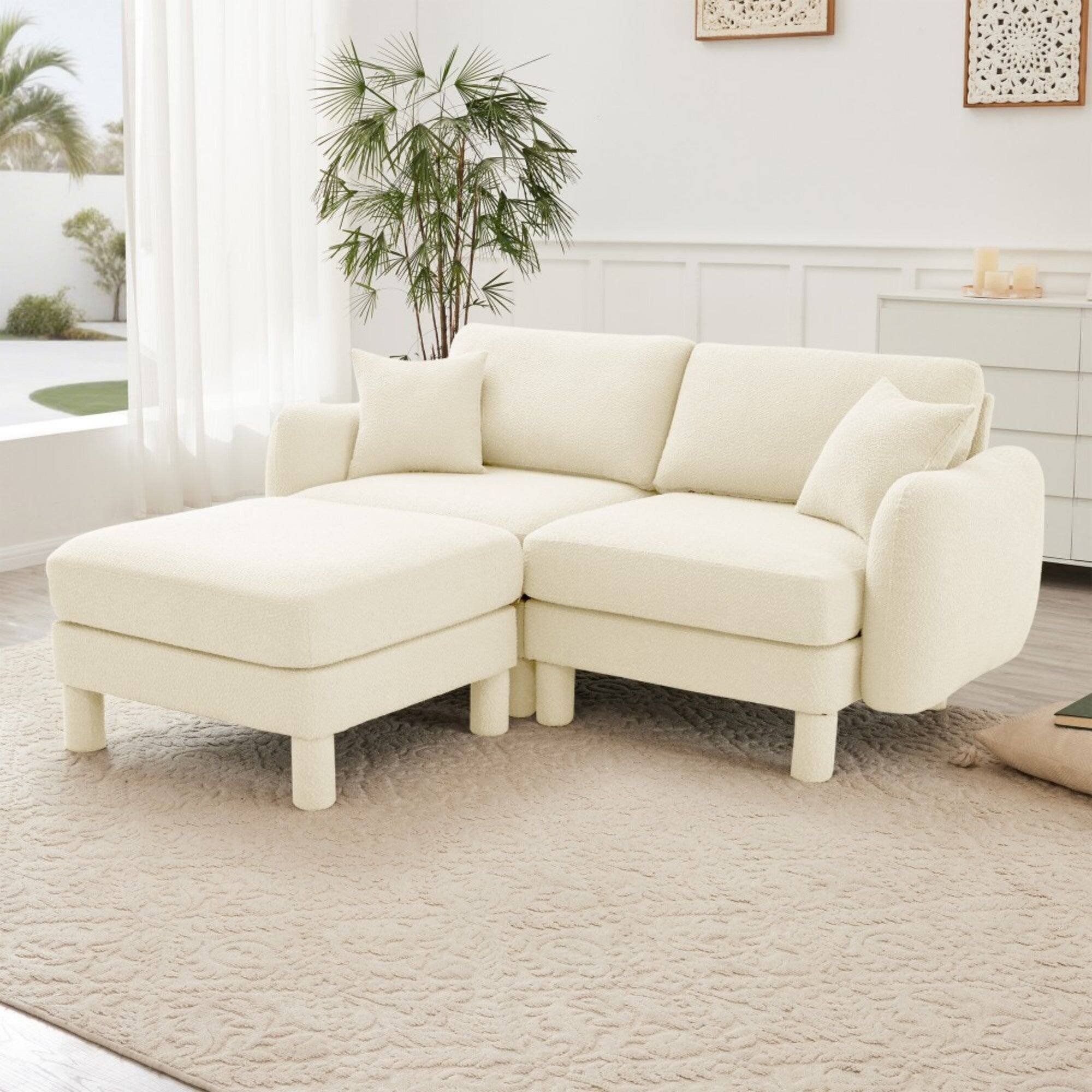 Back. Boyel Living - Boucle Fabric 2 Seat Sectional Loveseat Sofa - Beige.