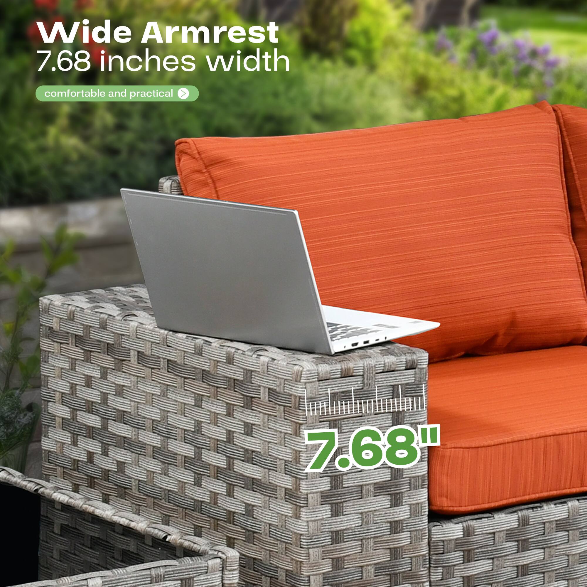 Wide Armrest  
7.68 inches width  
comfortable and practical  

7.68"
