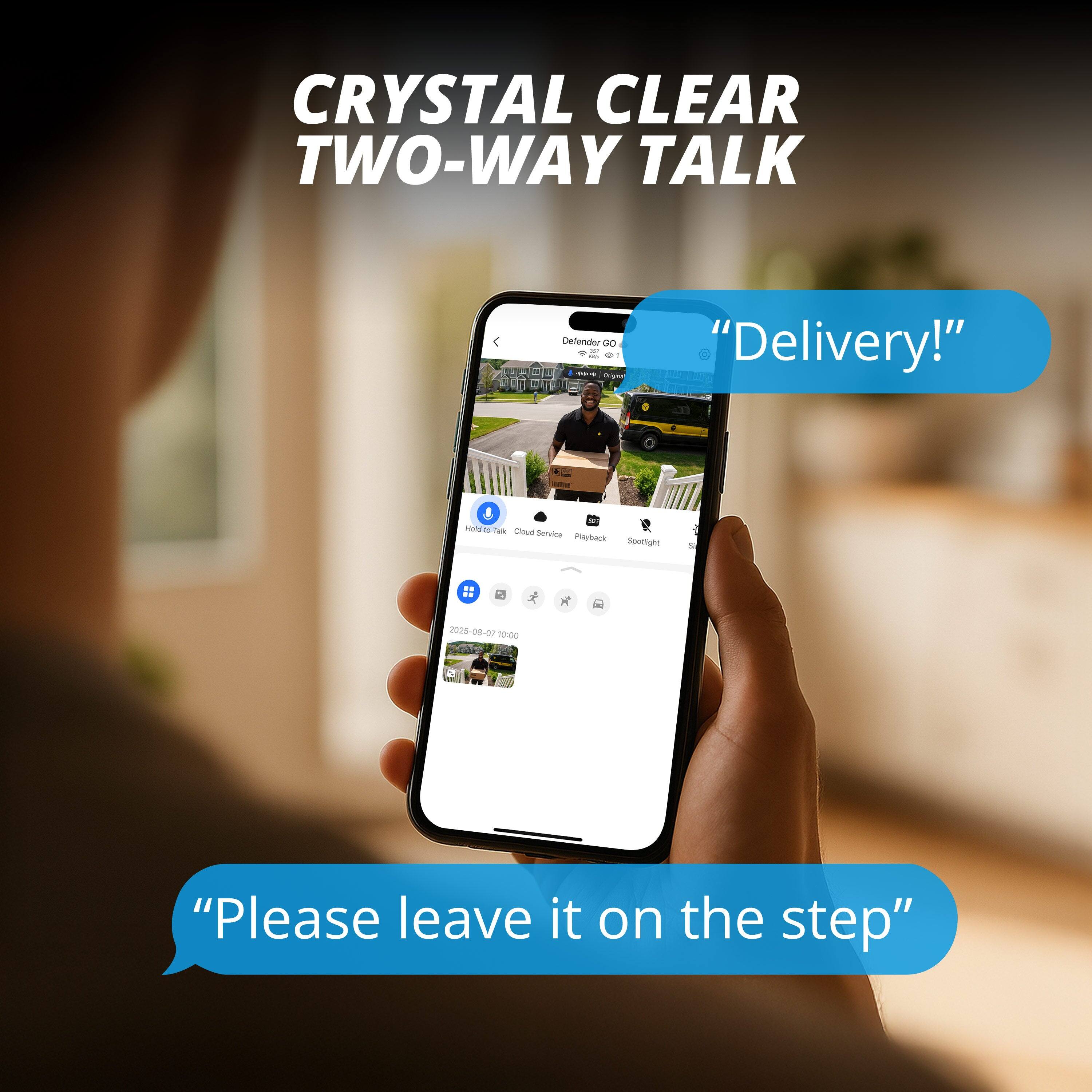 CRYSTAL CLEAR TWO-WAY TALK

"Delivery!"

"Please leave it on the step"