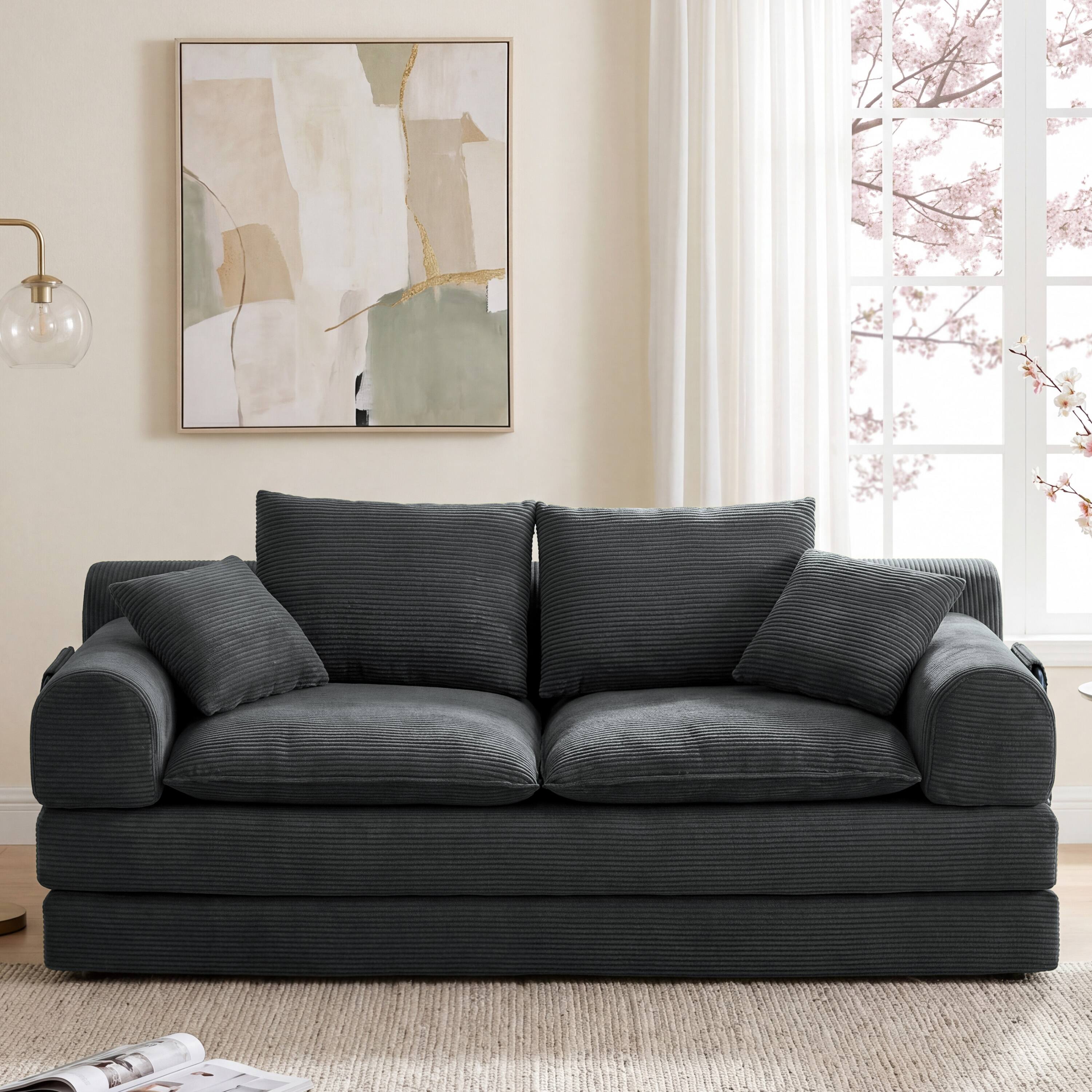 Left. Vipbear - 79.13" Convertible Sleeper Sofa Bed,5-in-1 Folding Boneless Futon Couch with Storage Pockets, 2-Seater Loveseat - Gray.