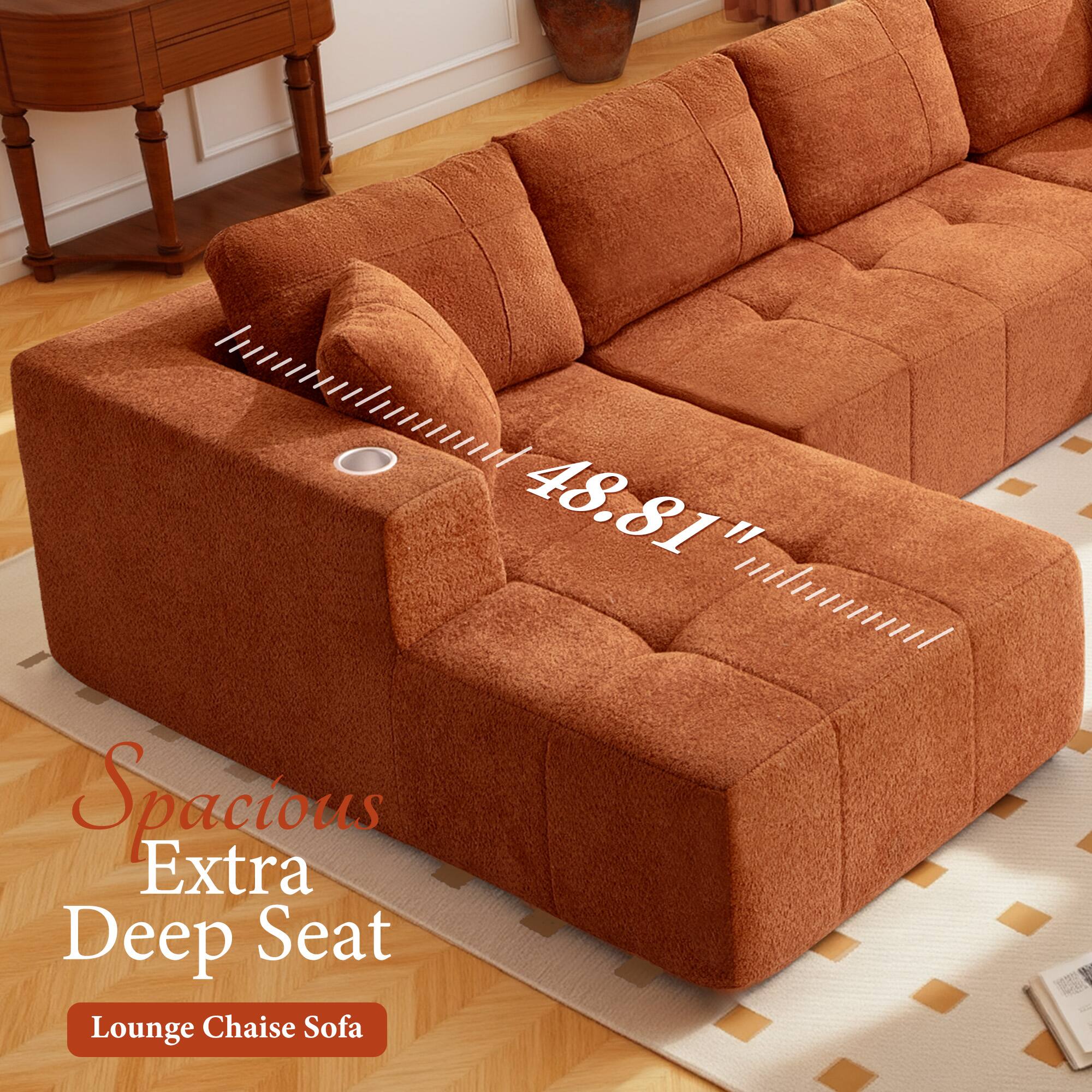 Imminlumut 0 48.81" nlnmul Spacious Extra Deep Seat Lounge Chaise Sofa