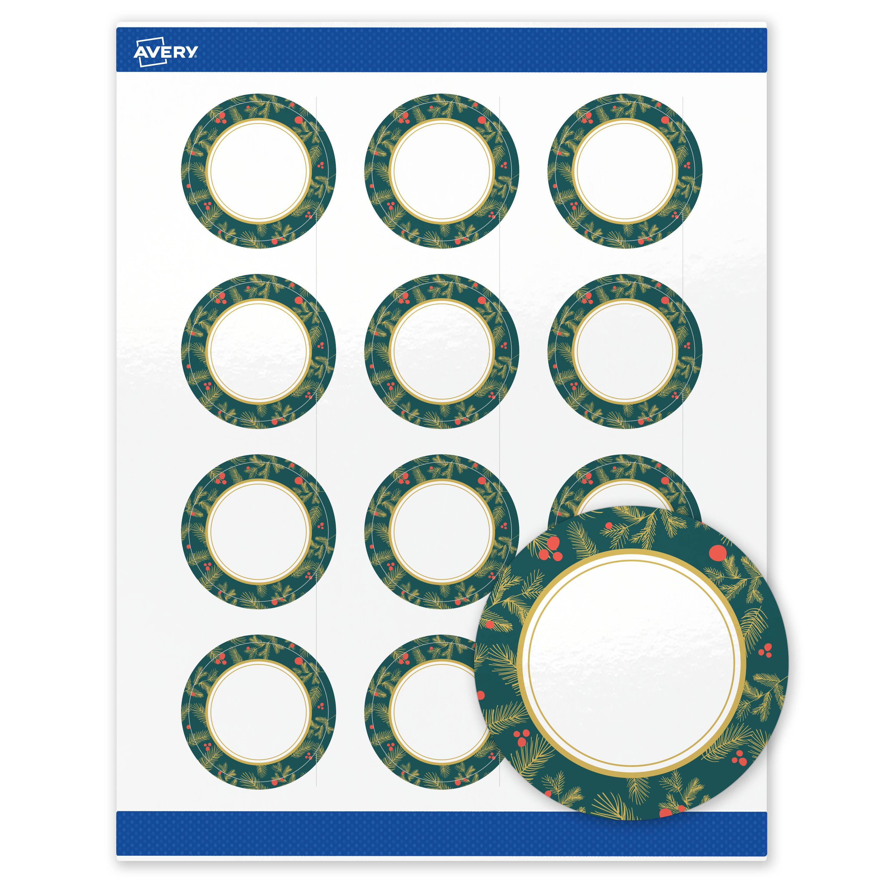 Front. Avery - Avery® Labels, 2" Diameter, Glossy White, Teal & Metallic Gold Frame - White.