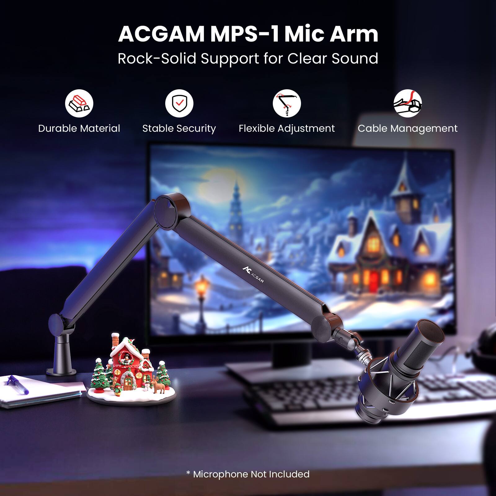 ACGAM MPS-1 Mic Arm Rock-Solid Support for Clear Sound Durable Material Stable Security Flexible Adjustment Cable Management