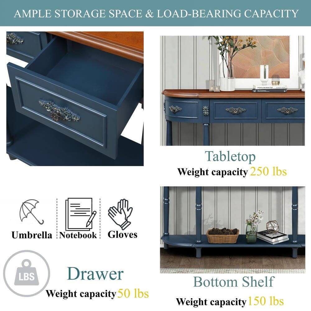 AMPLE STORAGE SPACE & LOAD-BEARING CAPACITY

Tabletop Weight capacity 250 lbs

Drawer Weight capacity 50 lbs

Bottom Shelf Weight capacity 150 lbs