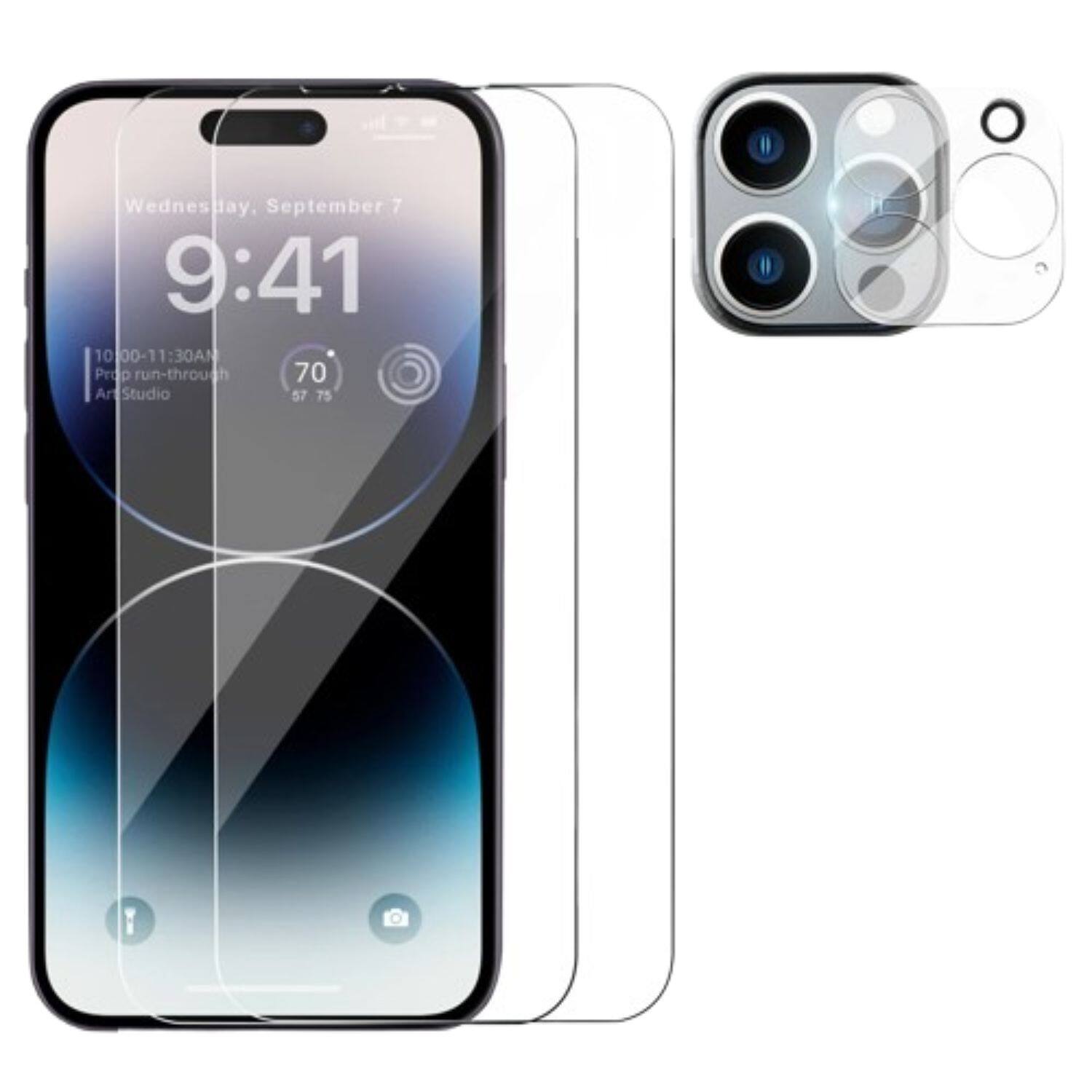 Home Collection - 2x Tempered Glass Screen + 2x Camera Protector for iPhone 15 Pro Max (6.7") – Full Protection - Clear