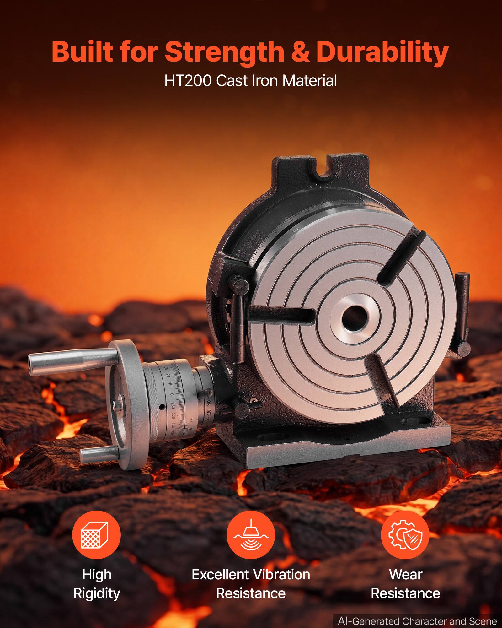 Built for Strength & Durability  
HT200 Cast Iron Material  

High Rigidity  
Excellent Vibration Resistance  
Wear Resistance  

AI-Generated Character and Scene