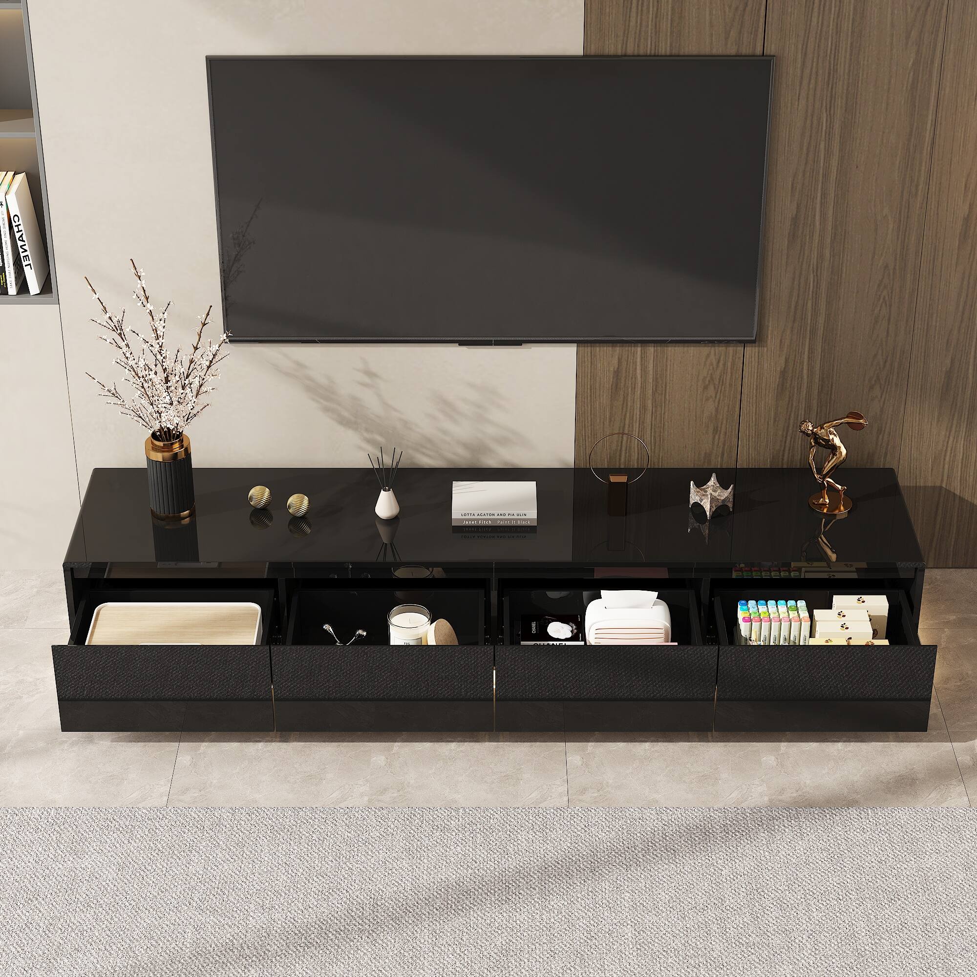 Alt View 9. Famapy - Famapy High - Gloss TV Console: 70 - Inch TV Fit, LED Magic & Sleek Storage - Black.