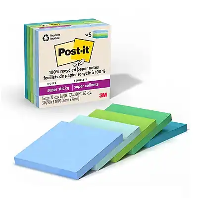 Recycle Me x5
Post-it
100% recycled paper notes
feuilles de papier recyclé-recyclable à 100%
super sticky
super collants
5 notes par feuille
5 feuilles par paquet
3M
70 EA/CH
5 P0 NPO