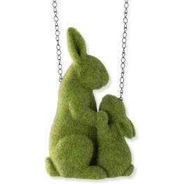 K&K Interiors - Flocked Moss Mother and Child Garden Rabbits Arrow Replacement Sign 12.25 Inch - Arrow Sold Separately - Green