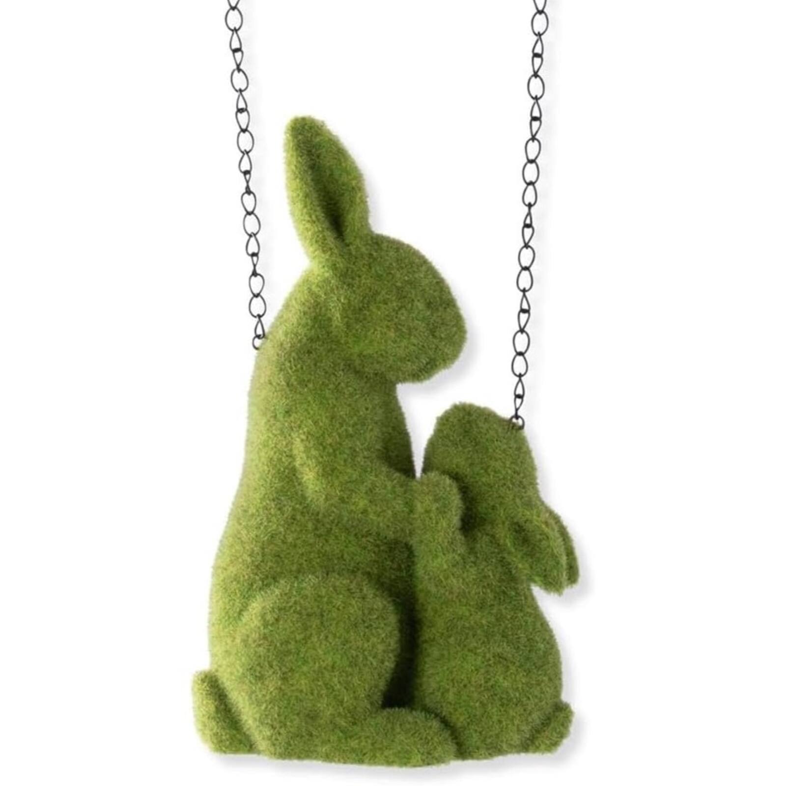 Front. K&K Interiors - K&K Interiors Flocked Moss Mother and Child Garden Rabbits Arrow Replacement Sign 12.25 Inch - Arrow Sold Separately - Green.