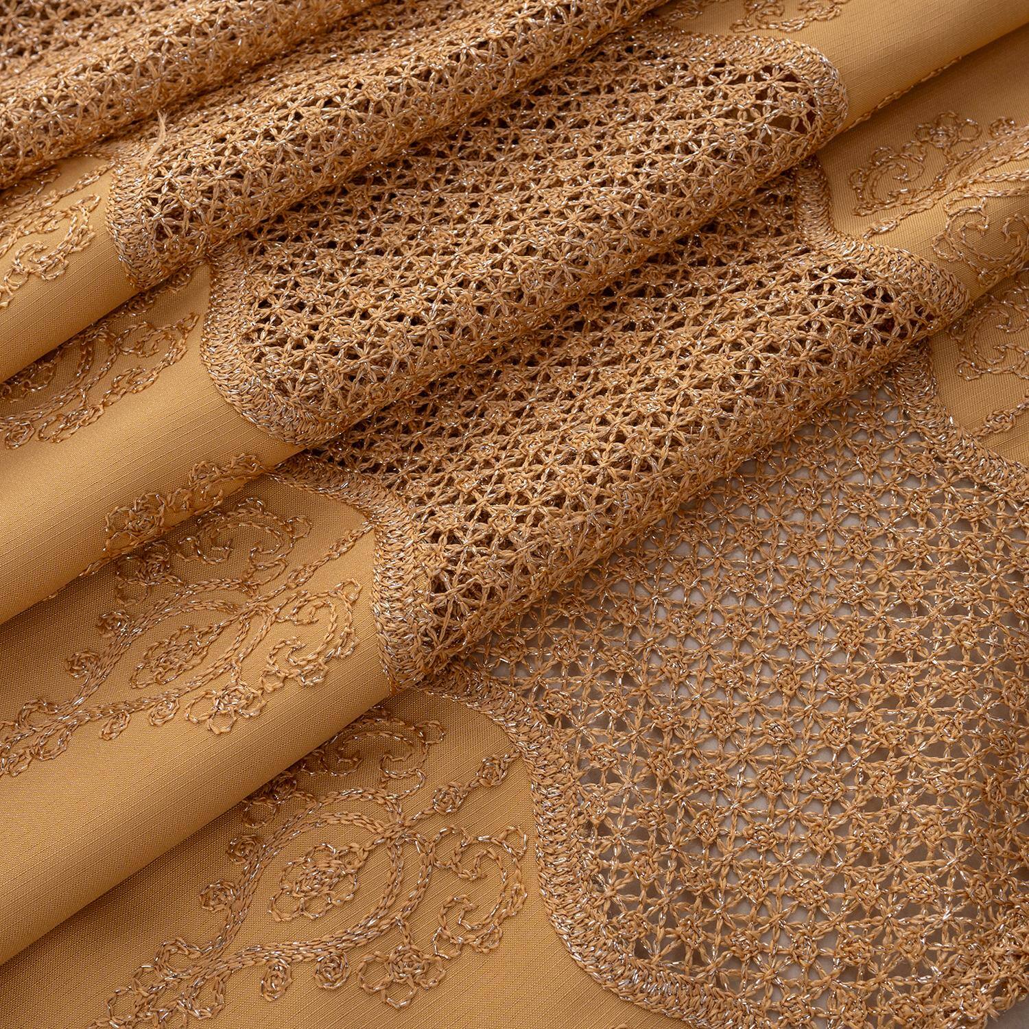 Left. RT Designers Collection - RT Designers Collection Debbie Macrame Construction 3" Rod Pocket Curtain Panel 54" x 84" Gold/Gold - Gold/gold.