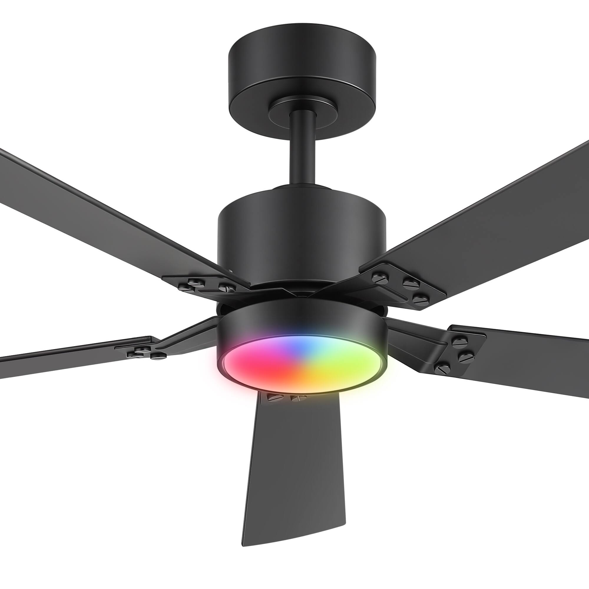 Alt View 9. Breezary - 52-Inch Ceiling Fan with Acrylic Light Shade, RGB LED Light, 6-Speed Remote Control, Timer, Downrod Mount - Black and Walnut.