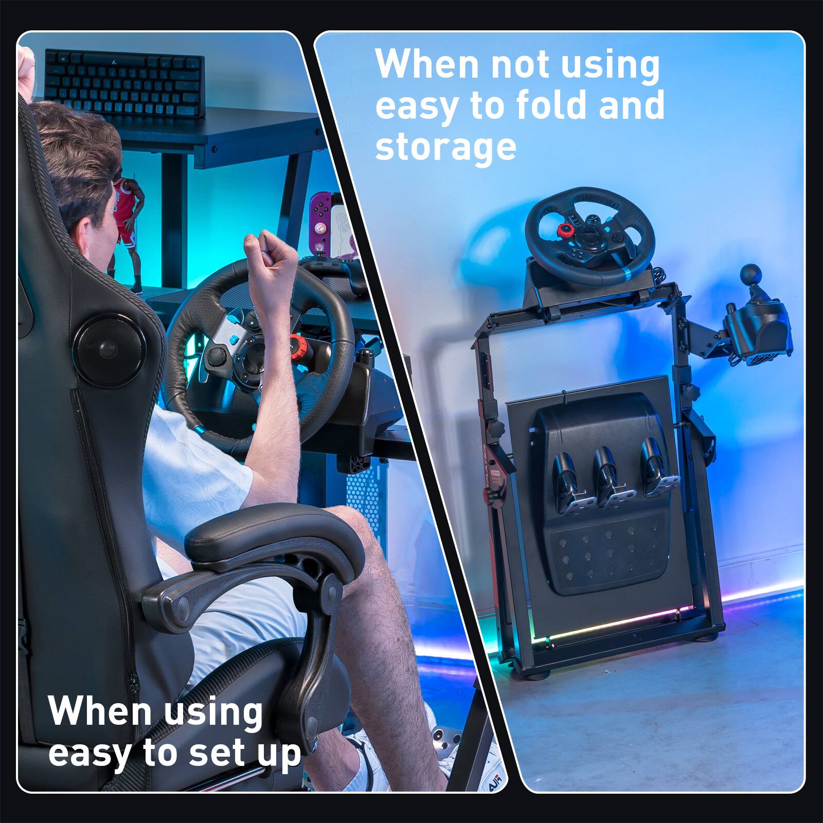When using: easy to set up

When not using: easy to fold and storage