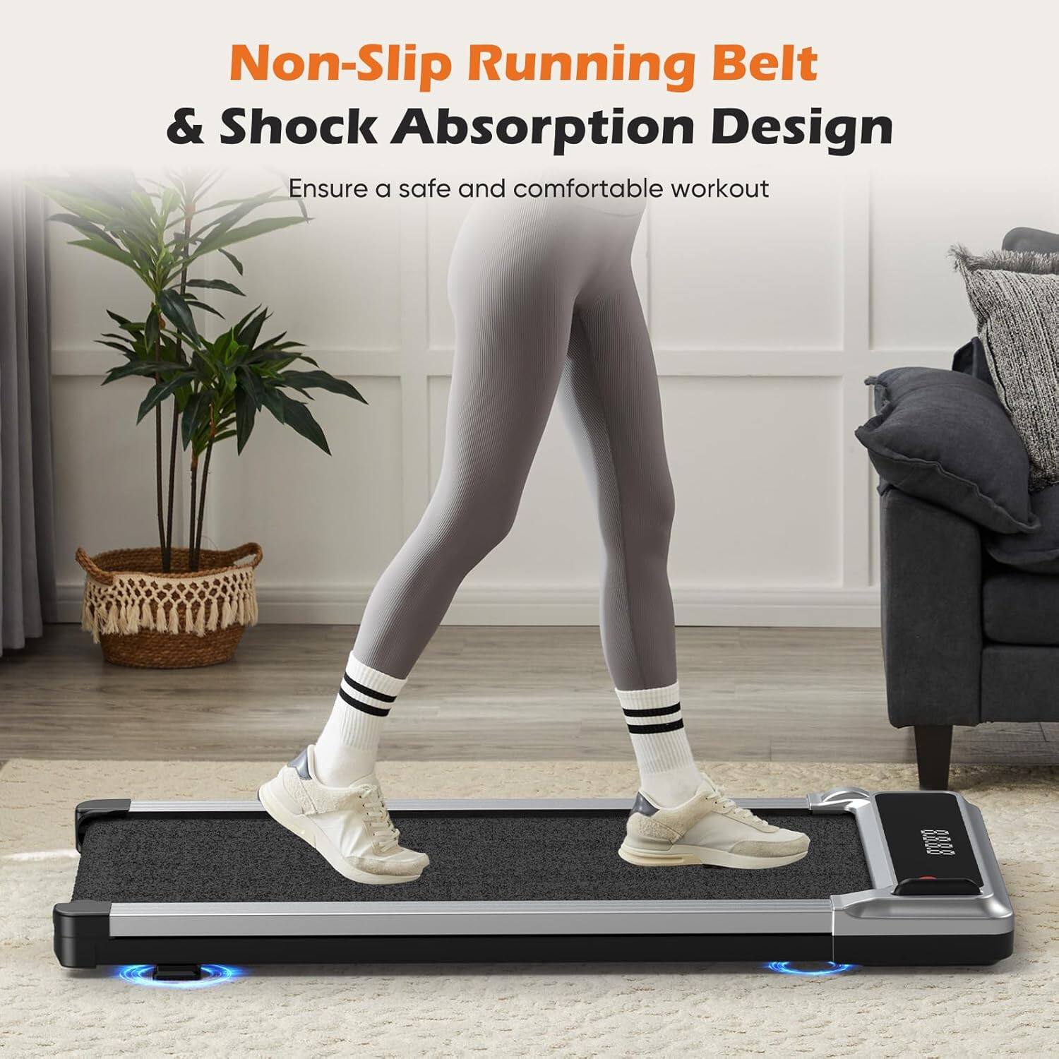 Non-Slip Running Belt & Shock Absorption Design  
Ensure a safe and comfortable workout