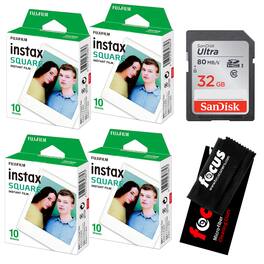 Fujifilm - Instax Square Film (40 Exposures) with 32GB Memory Bundle