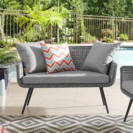 Front. Modway - Endeavor Outdoor Patio Wicker Rattan Loveseat by Modway - Gray Gray.