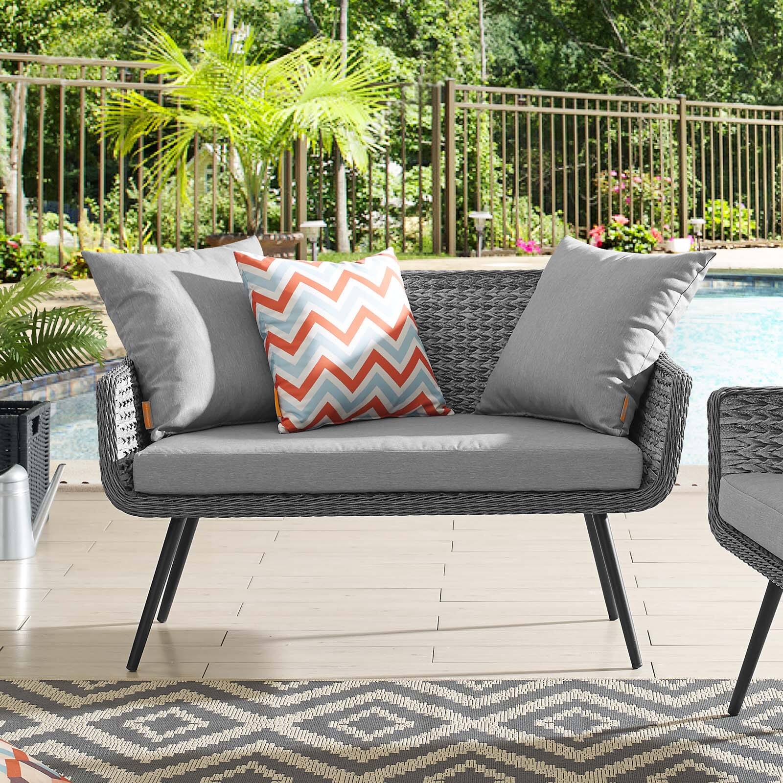 Front. Modway - Endeavor Outdoor Patio Wicker Rattan Loveseat by Modway - Gray Gray.