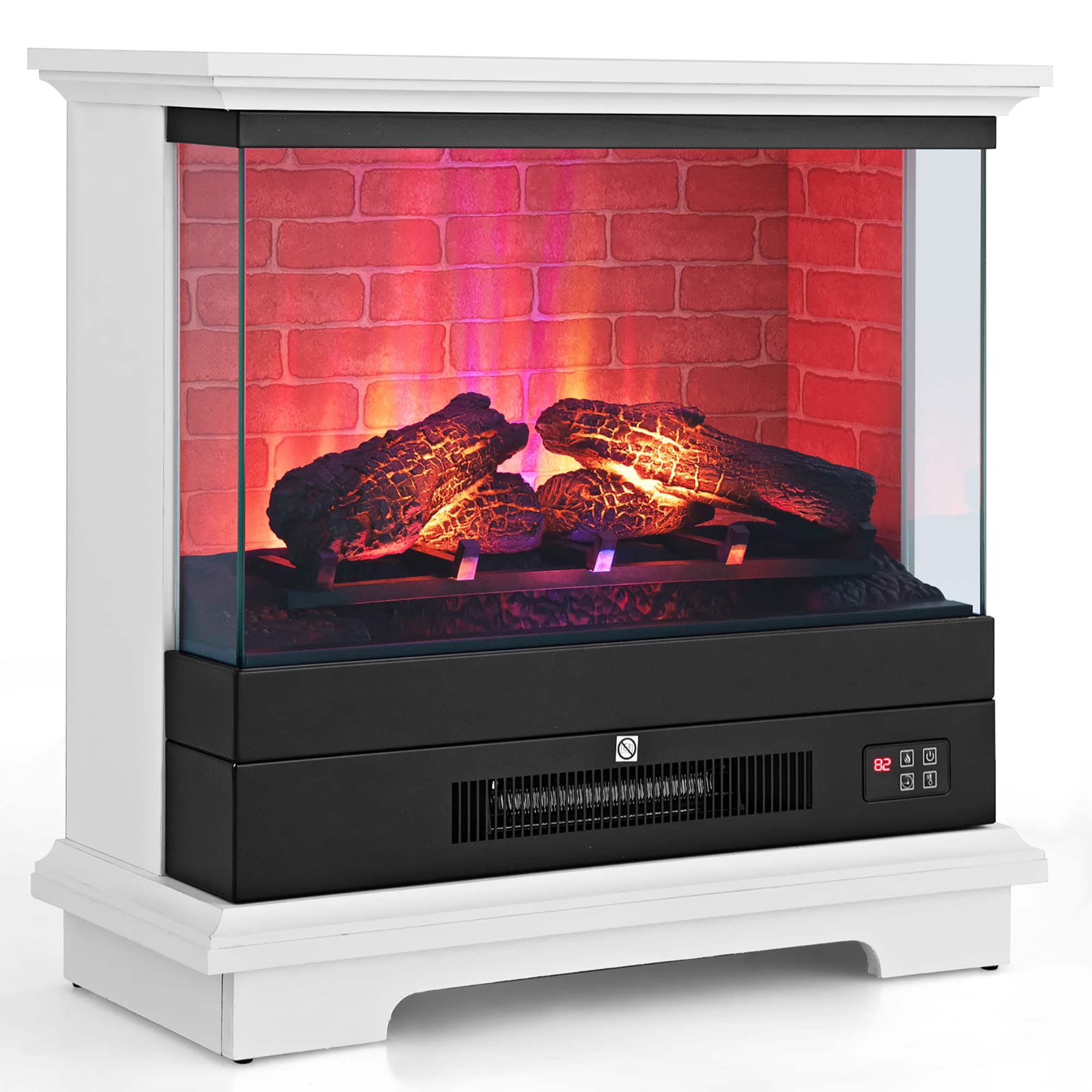 Front. Costway - Costway 27" Freestanding Electric Fireplace Heater w/ 3-Level Flame Thermostat White - White.