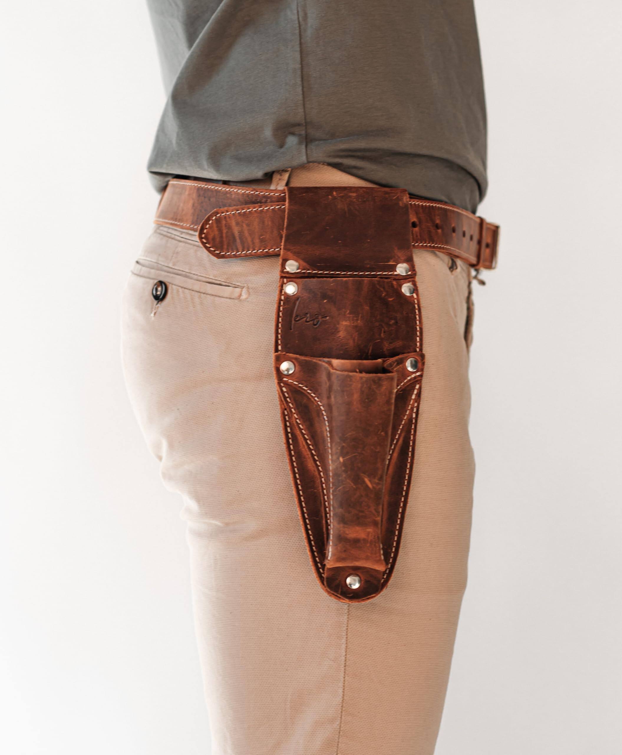 Alt View 6. JETRANSPORT - Hori Leather Sheath Belt With Pruner And Scissor Pockets. Personalized Florist Tool  Gardening 3 pocket - hand - Brown one size.