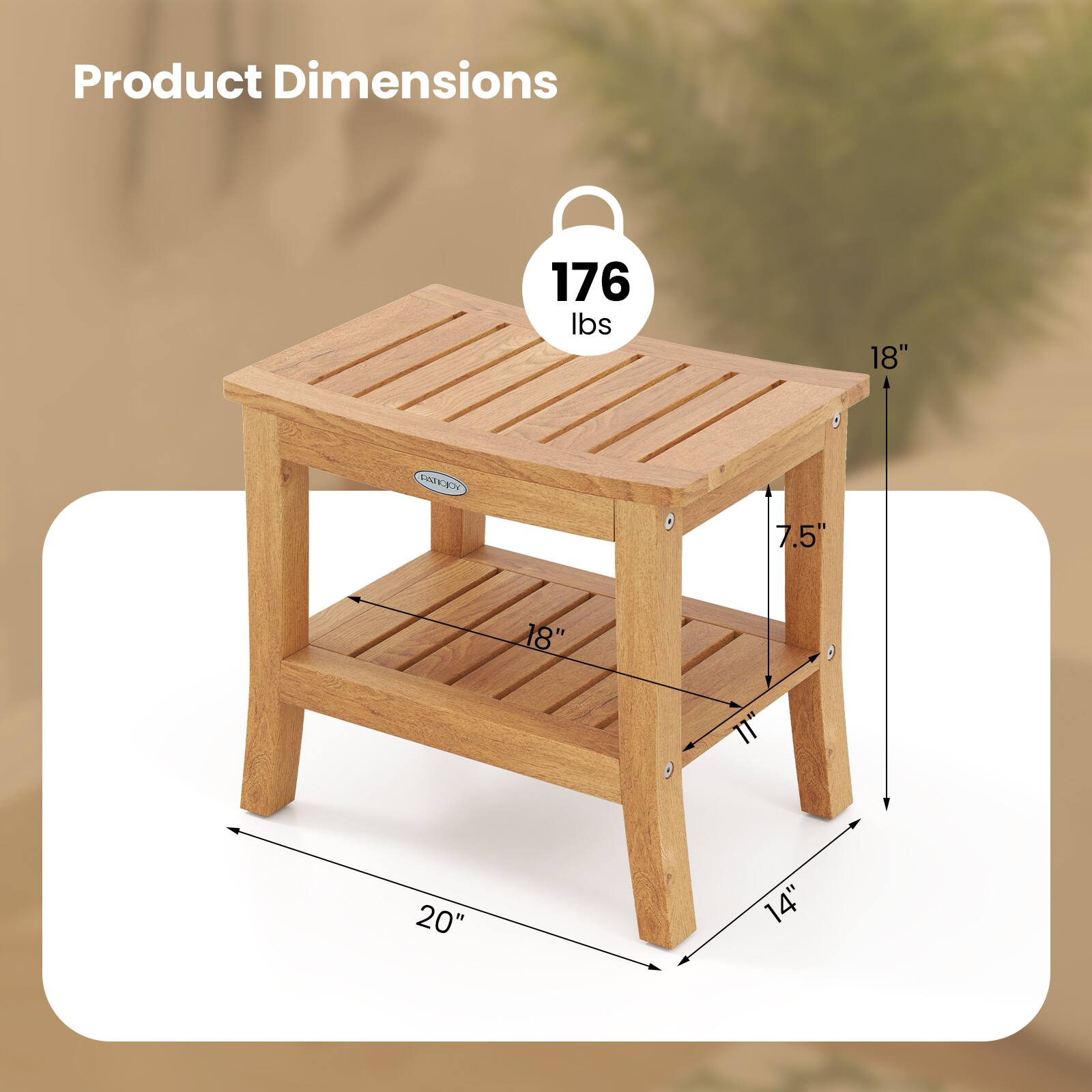 Product Dimensions  
176 lbs  
18" x 18" x 20"  
7.5" (height)  
14" (depth)