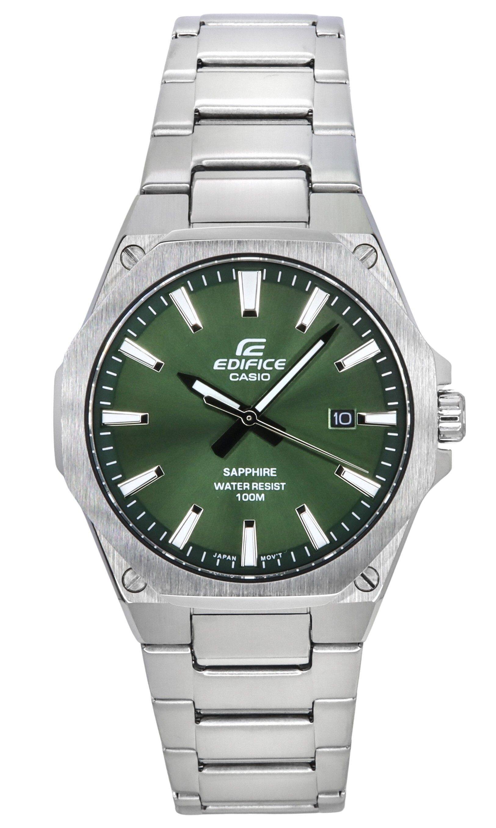 Casio - Edifice Sapphire Crystal Quartz EFR-S108D-3A Analog Stainless Steel Green Dial Men's Watch 100M - Silver, Green