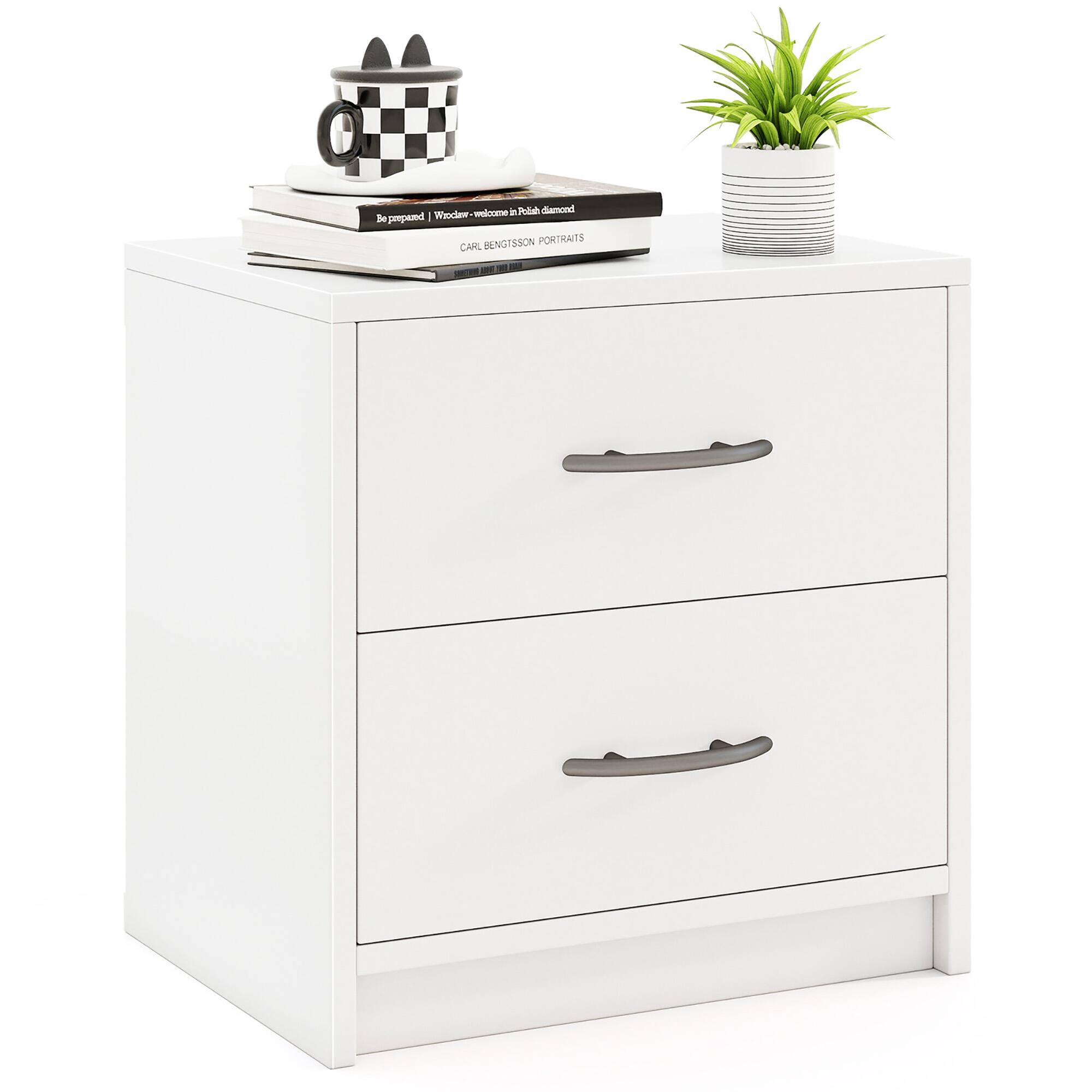 Gymax - 2-Drawer Nightstand Modern Bedside Table w/ Storage for Living Room Bedroom - White
