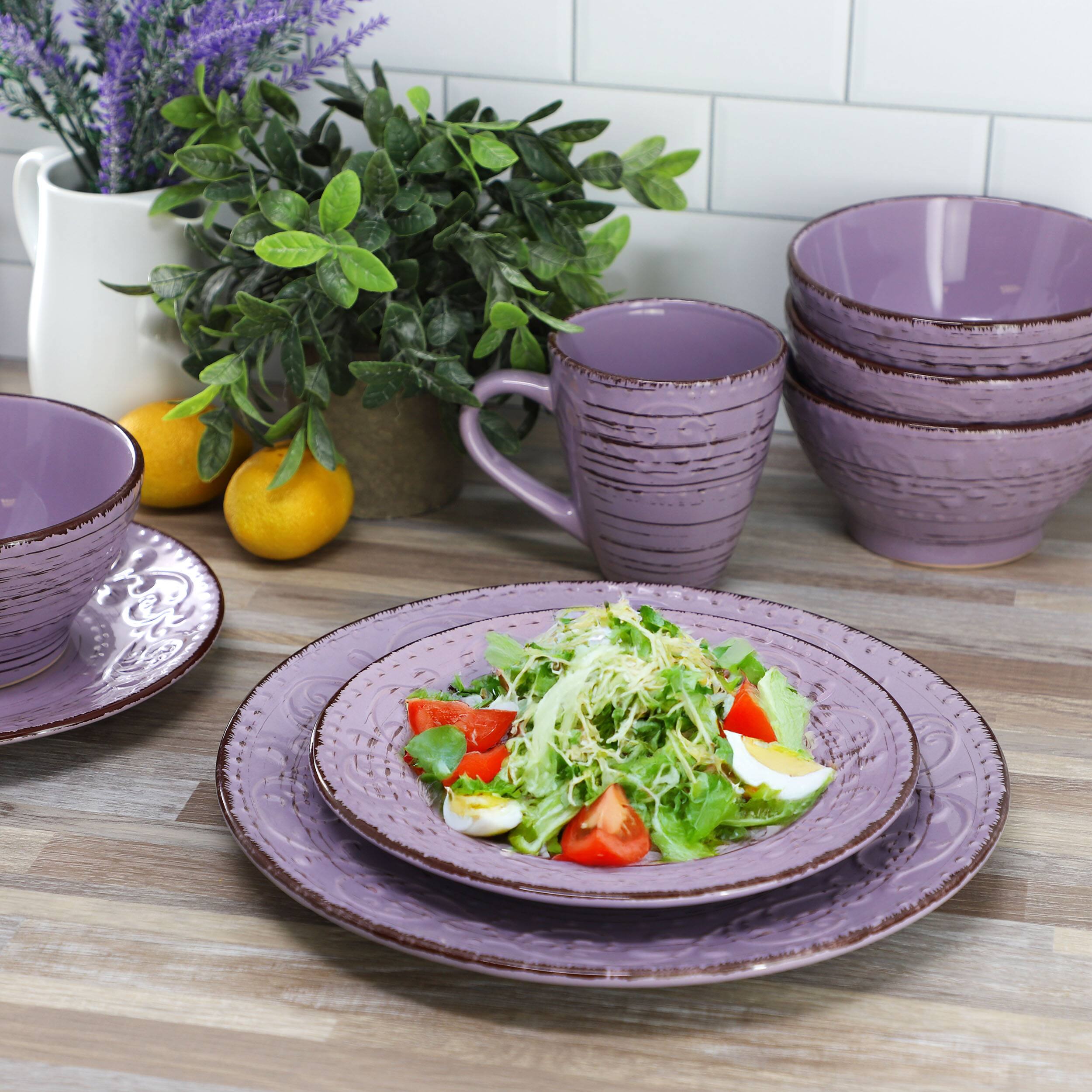 Alt View 8. Elama - Elama Malibu Mica 16-Piece Stoneware Dinnerware Set in Purple - Purple.