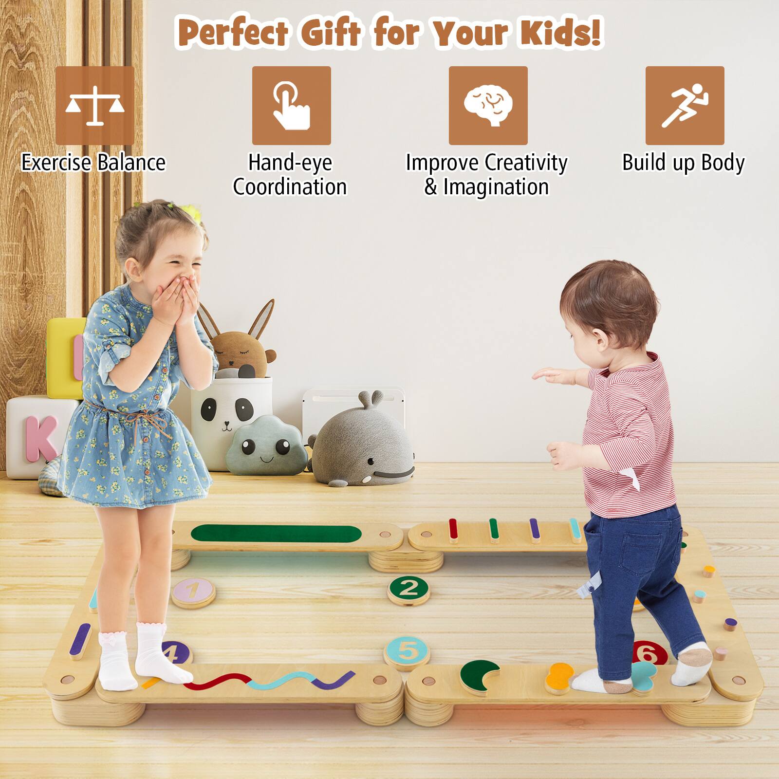 Perfect Gift for Your Kids!  
Exercise Balance  
Hand-eye Coordination  
Improve Creativity & Imagination  
Build up Body