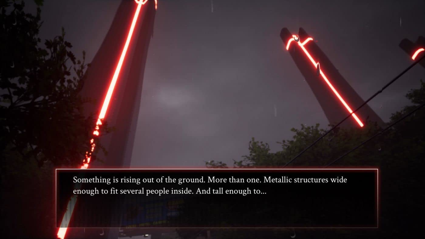 Something is rising out of the ground. More than one. Metallic structures wide enough to fit several people inside. And tall enough to...