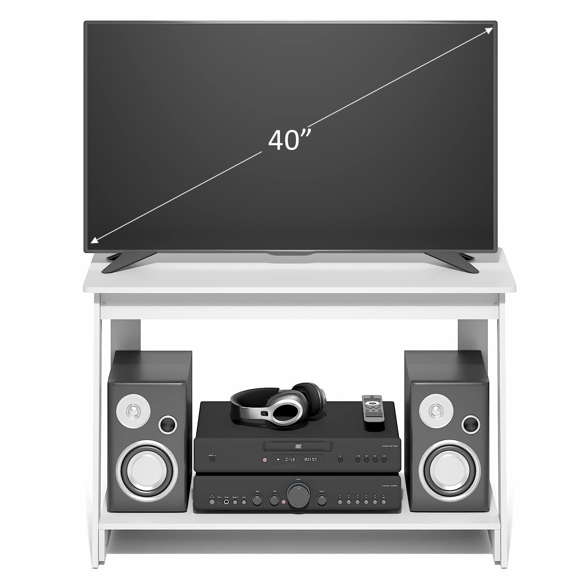Alt View 4. Furinno - BEGINNING TV Stand, 2-Tier Open Back Rectangular Entertainment Center with Open Shelf, TV Console for TV up to 36 Inch - White.