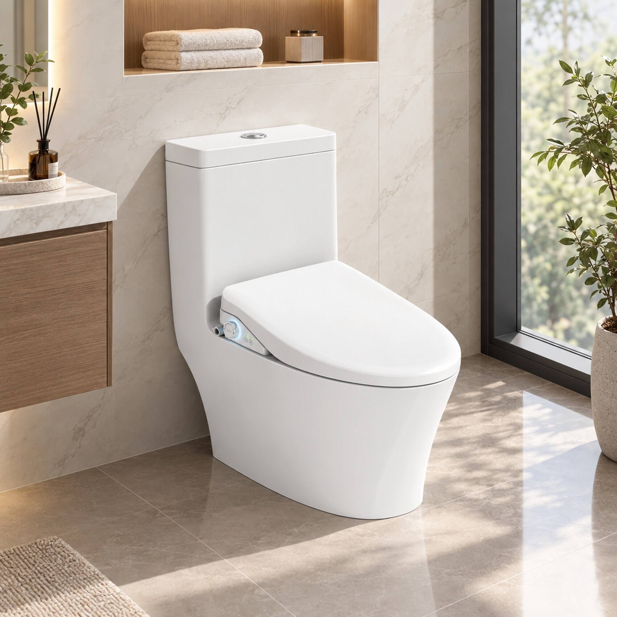 Left. RYHNUYNE - Smart Bidet Toilet Seat, Side Knob Heated Seat Water Temperature and Pressure Adjustment Automatic Nozzle Cleaning - White.